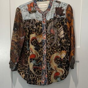 La Prestic Ouiston Multicolor Dragon Print Button-Up Blouse